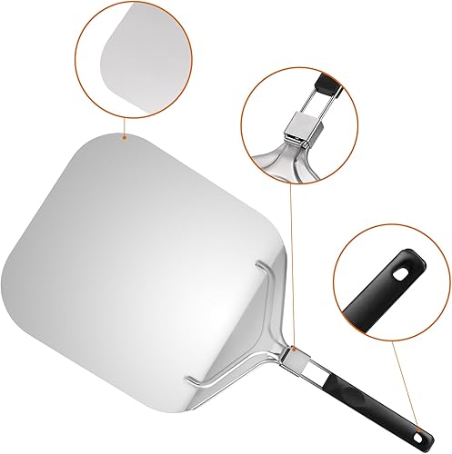 Miniatura 9 de MANJIA Pala de pizza de 12 pulgadas, juego de paletas de pizza con cortador (12 x 16 pulgadas) de metal con mango plegable, espátula de pizza para