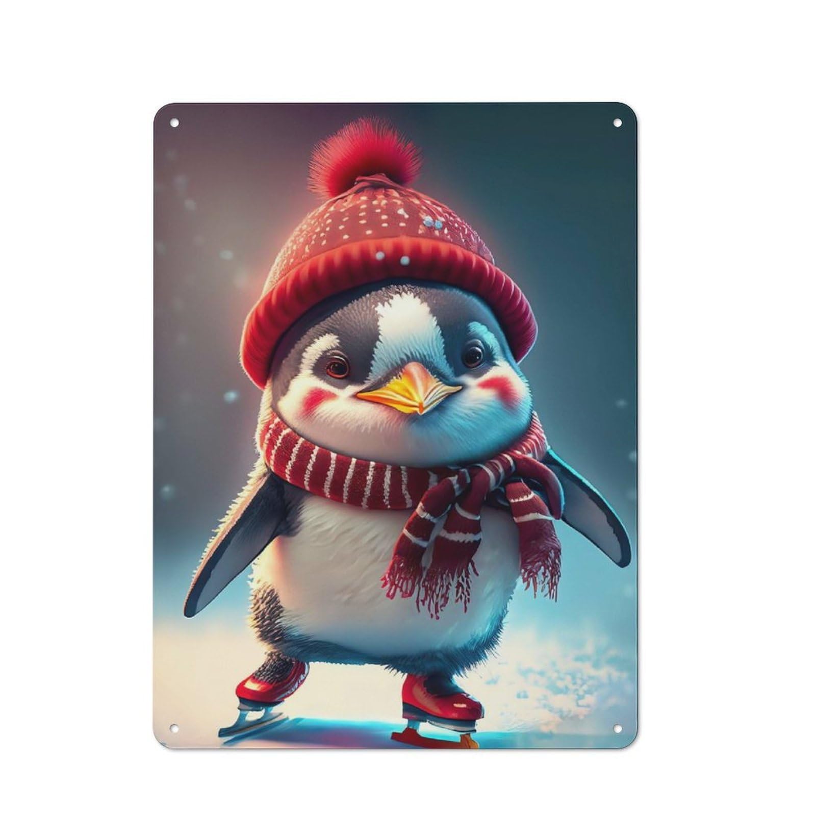 Junmoney Ice Skating Penguin Vintage Tin Sign 40X30cm, Nostalgic Retro Room Decor For Bedroom, Office, Home Bar Or Dining Room