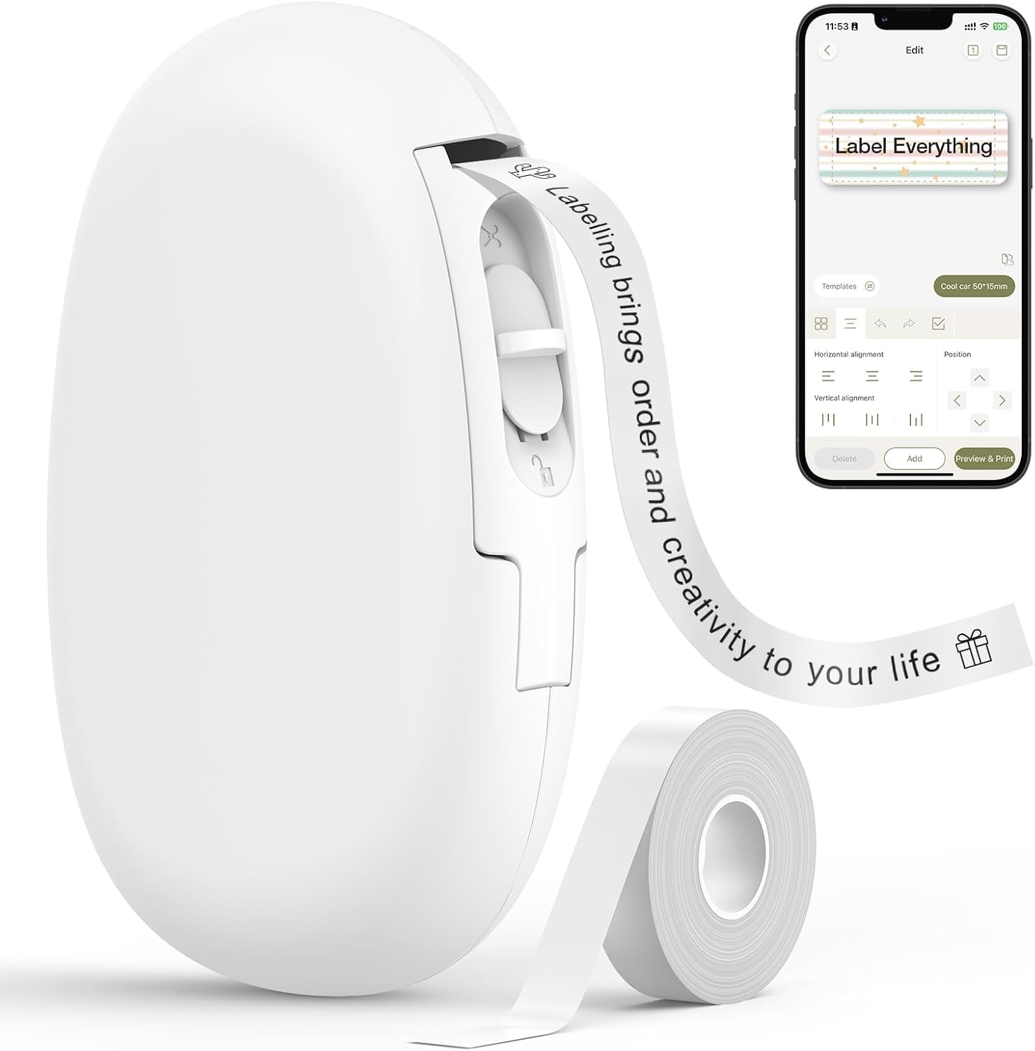 SUPVAN E10 Bluetooth Label Maker Machine with Tape, Continuous Waterproof Label, Versatile App with 35 Fonts and 1k+ Icons, Inkless Labeler for Home, Kitchen, School, Office Organization, White SUPVAN E10 Bluetooth Label Maker Machine with Tape, Continuous Waterproof Label, Versatile App with 35 Fonts and 1k+ Icons, Inkless Labeler for Home, Kitchen, School, Office Organization, White