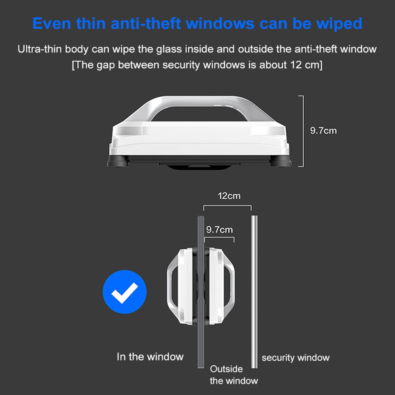 Robot de Limpieza de Ventanas 3000Pa Suct, Limpiador de Vidrio automático con Control Remoto, detección sin Fiel, 20min Respaldo Seguro, adsorción de vacío para Ventanas y Espejos domésticos