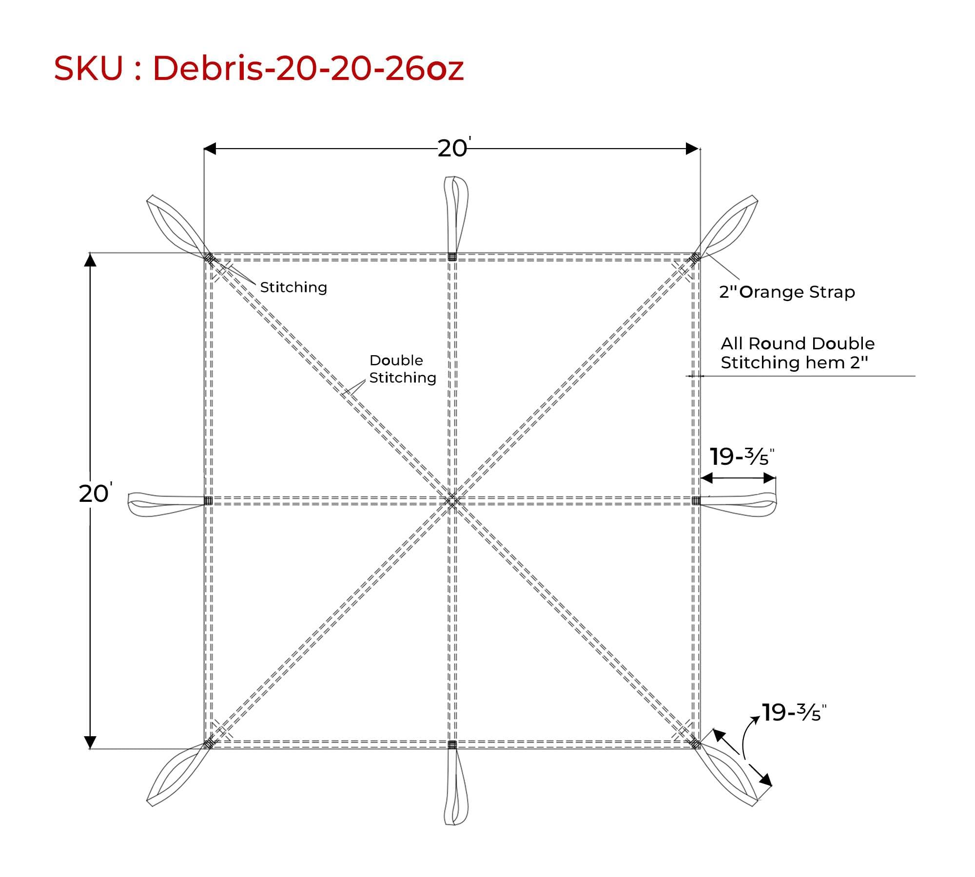 Mytee Products Snow Removal Tarps Snow Tarp Demo 20' x 20' 26 oz Vinyl w/Webbing Loop 10,000 lbs