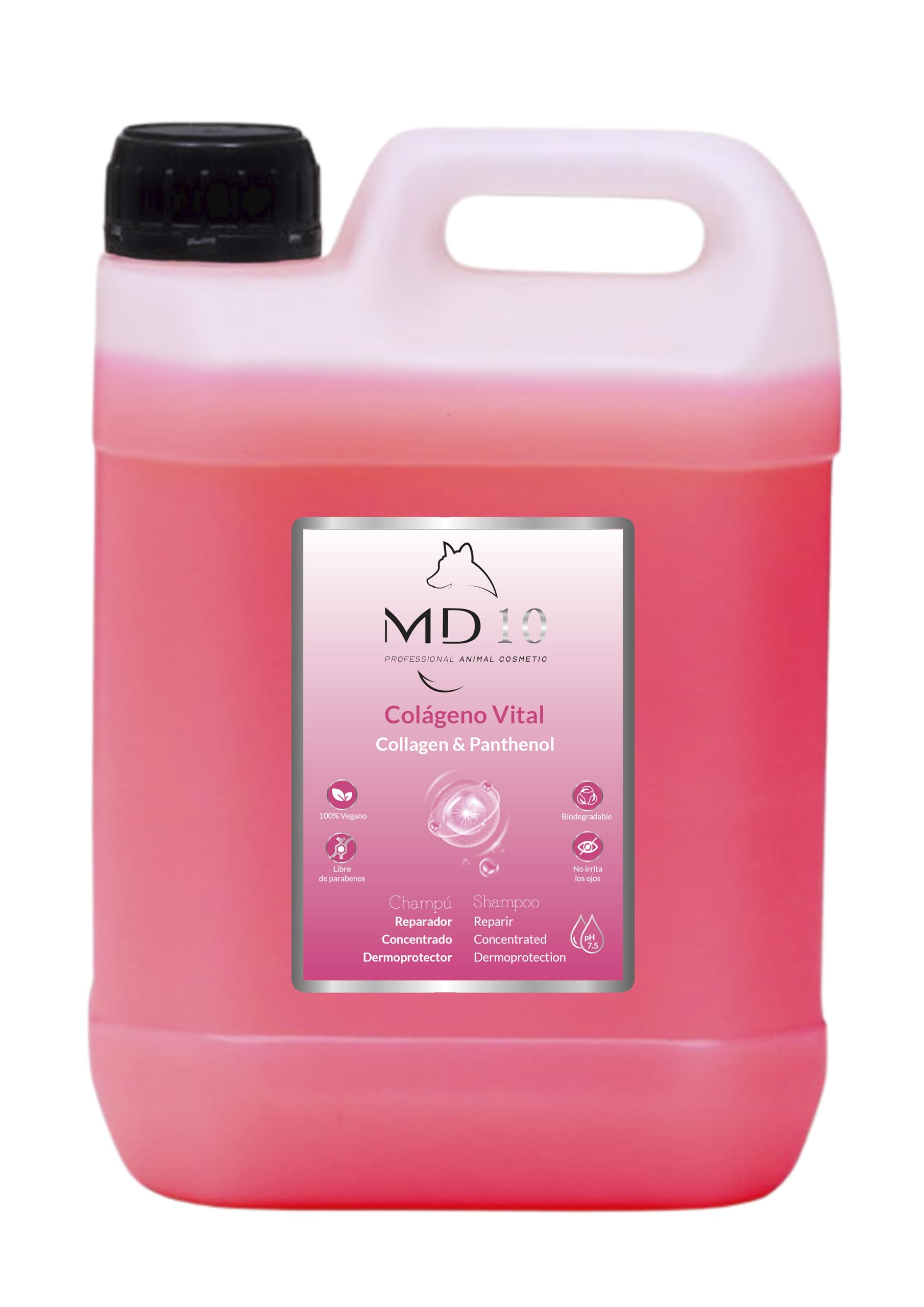 Champú para Perros con Colágeno Hidrolizado - Champú Hidratante y Dermoprotector con Vitamina D-Pantenol - Repara, Hidrata y Protege - Volumen Moderado - pH Neutro - 2 litros - MD10 Collection