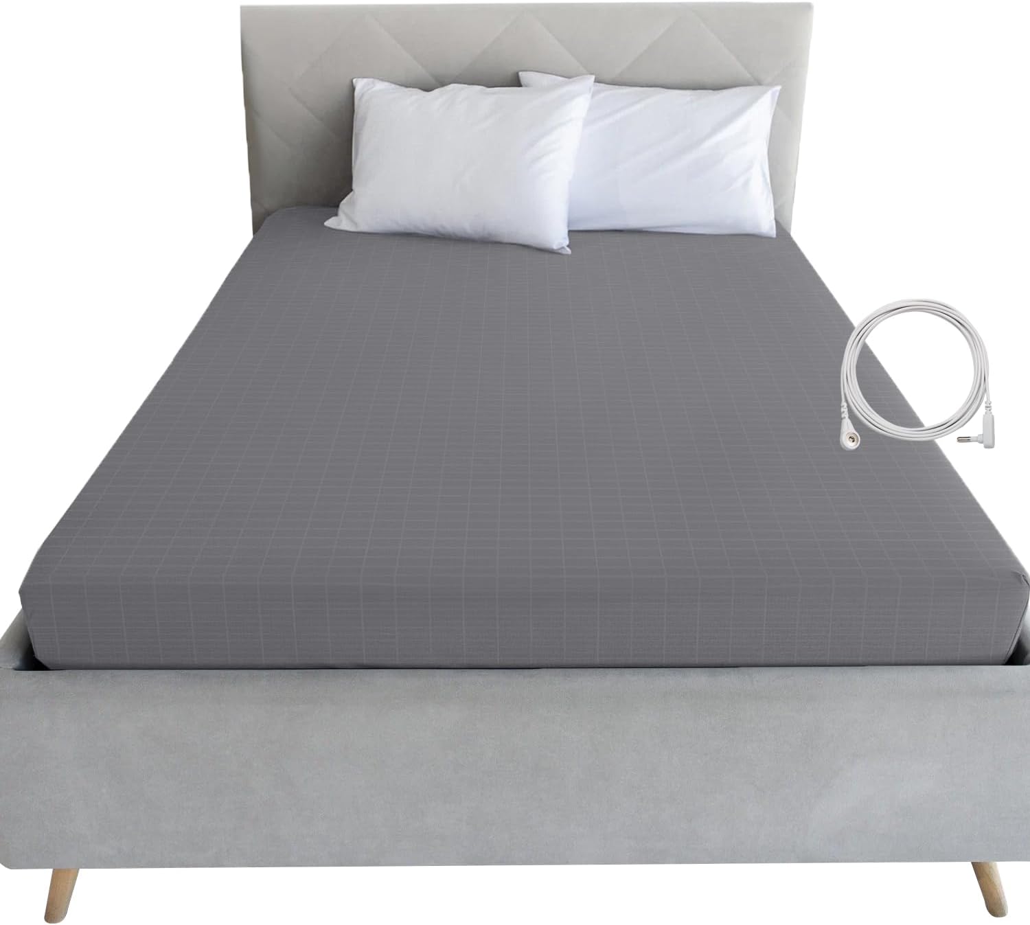 Grounding Fitted Sheet Kit, Grounding Sheets with Deep Pocket, Organic Cotton&Silver Fiber, Conductivity Bed Cover for Sleeping, Earth Connected Bedding (Twin XL,Grey)
