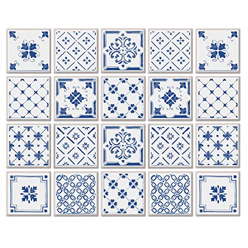 decalmile 20 Piezas Pegatinas de Azulejos 15x15cm Azul y Blanco Adhesivo Decorativo para Azulejos Cocina Baño Decoración (6x6 Pulgadas)