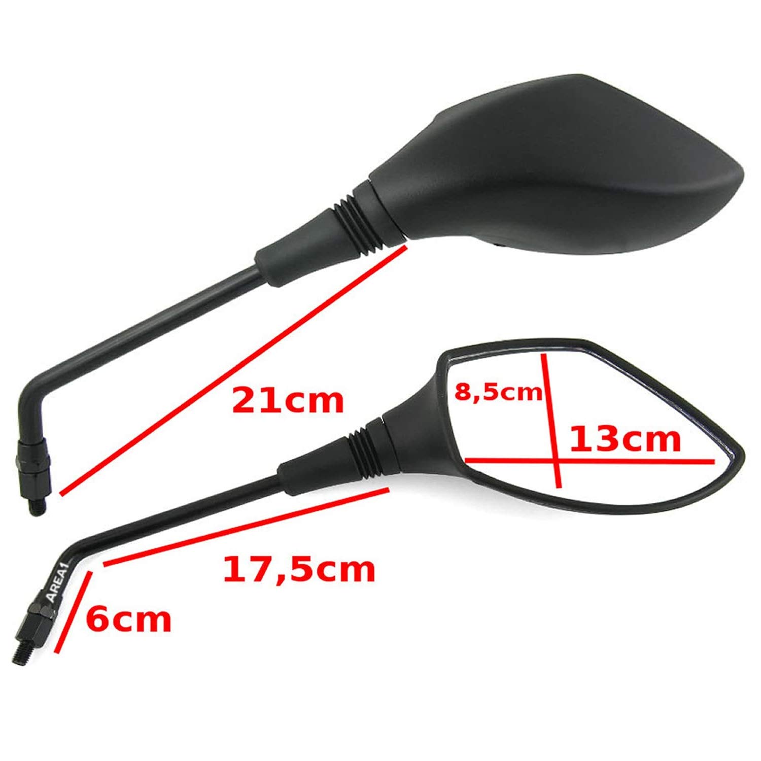 Area1 Rétroviseurs Moto Universel Retroviseur Latéral Homologué E, Certification CE (2xM10 Filetage à droite) compatible avec