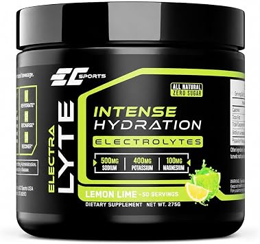 EC Sports ElectraLyte - Electrolyte Powder - Zero Sugar Electrolytes Drink Mix for Mineral Hydration - Real Fruit Extracts & Premium Electrolyte Powder - 50 Servings 500mg Sodium, Lemon Lime