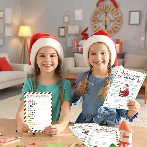 Miniatura 4 de 4 juegos de fiesta de Navidad para oficina familiar, 25 jugadores canciones de emoji de Navidad Pictionary & Word Scramble & Quién es más como Santa