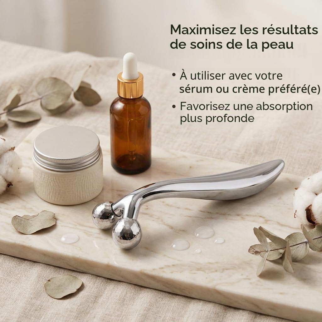 3D Roller Massage Visage, Masseur Visage Manuel ABS Plaqué Platine, Rouleau Visage pour Lifting et Raffermissement, Appareil Massage, Soins Corps et Relaxation, Argent