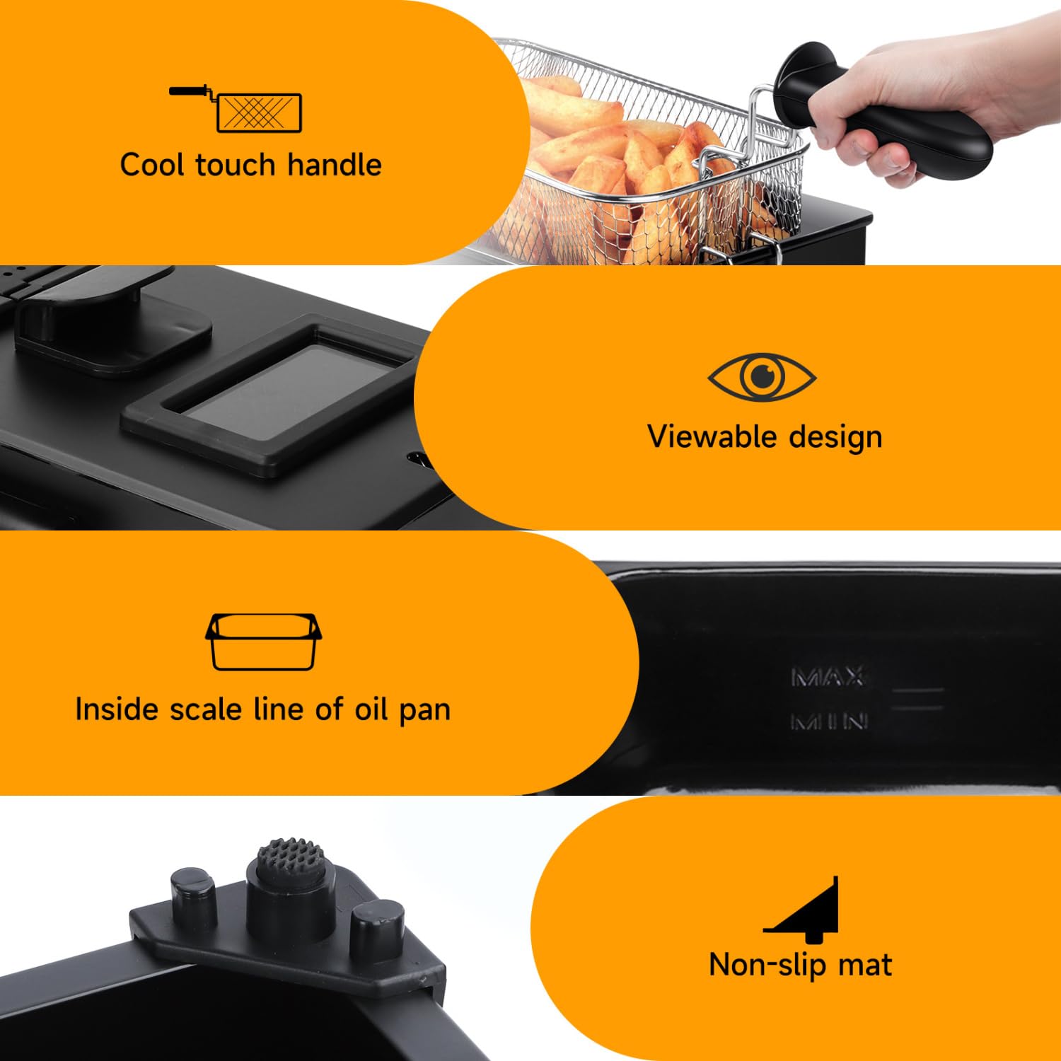 Aigostar Freidora de 3 litros, Acero inoxidable tipo 304 | 2200 watios de potencia, tapa con ventana de visualización, recipiente totalmente extraíble para vaciado de aceite