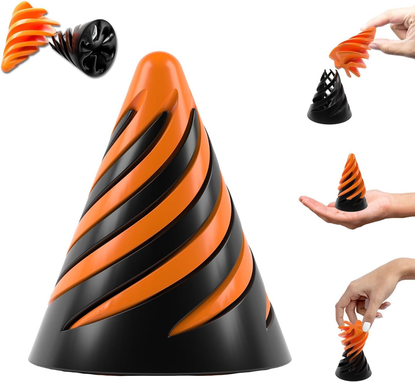 MAKBRO Impossible Cone Fidget Toy - Premium Sensory Toys for Kids - Innovative Fidget Toys and Children Toys for Stress Relief and Focus Enhancement - 2.55 inch (Black / Orange)