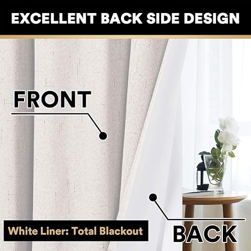 Miniatura 5 de PrinceDeco Cortinas opacas de lino de 84 pulgadas de largo, cortinas opacas para dormitorio, con aislamiento térmico, con textura de lino, bolsillo
