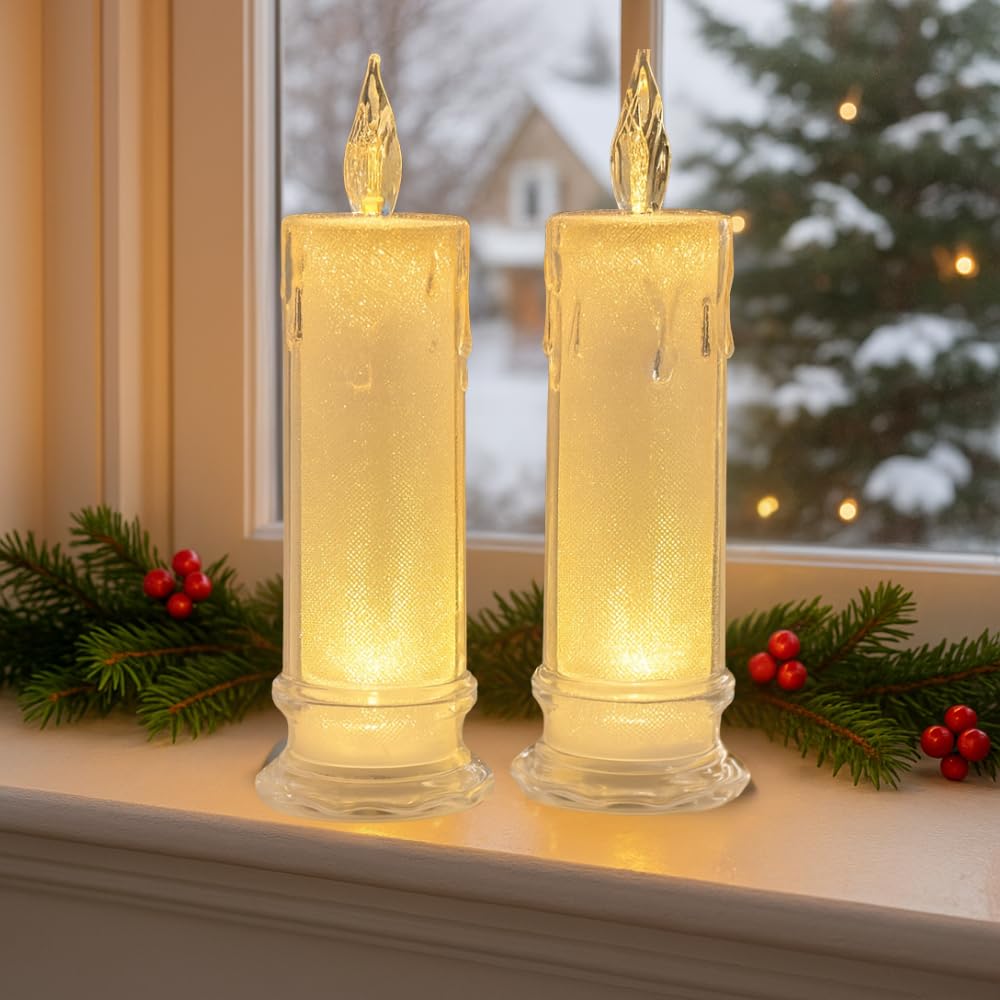 Marco Paul Interiors Two Candles Marco Paul Led Flameless Pillar Candle Battery Operated With Warm White Flickering Light Realistic Flame Effect Festive Light Up Christmas Decoration For Home & Indoor Xmas Décor (Two Candles)