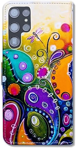 Miniatura 7 de Bcov Funda para Galaxy S22 Ultra, colorida libélula de cuero con tapa para teléfono con ranura para tarjeta y soporte para Samsung Galaxy S22 Ultra