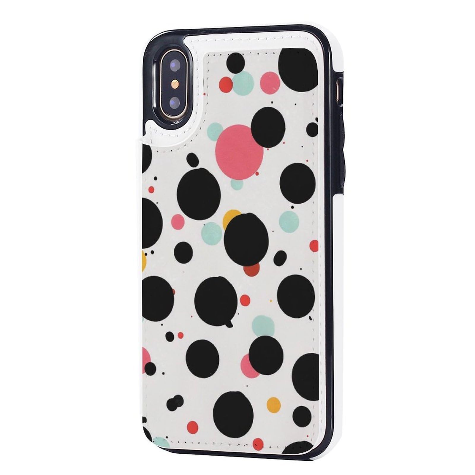 Etui portfelowe na iPhone'a X/XS, nadruki w kropki skórzane etui na telefon z klapką z przegródkami na karty