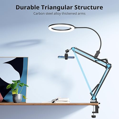 Miniatura 4 de UBeesize Anillo de luz de 10 pulgadas con soporte superior para teléfono, luz LED para selfie con soporte y soporte para teléfono, luz de escritorio