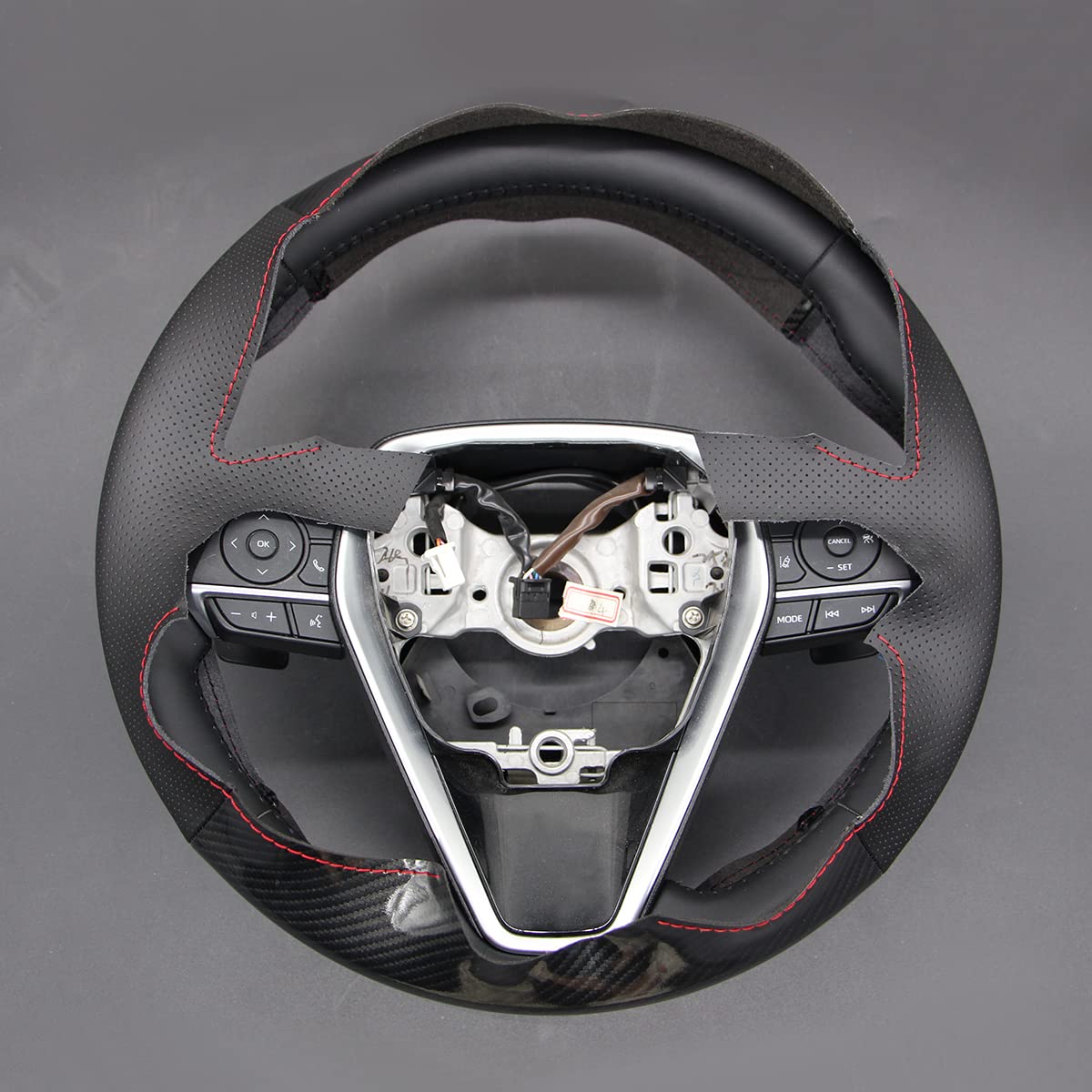 Funda Para Volante De Costura A Mano, Piel Perforado Rojo/negro Mate, Accesorios De Protección Interior Para Toyota Rav4 2019-2022/Camry 2018-2022/Corolla 2020-2022/Avalon 2019-2022