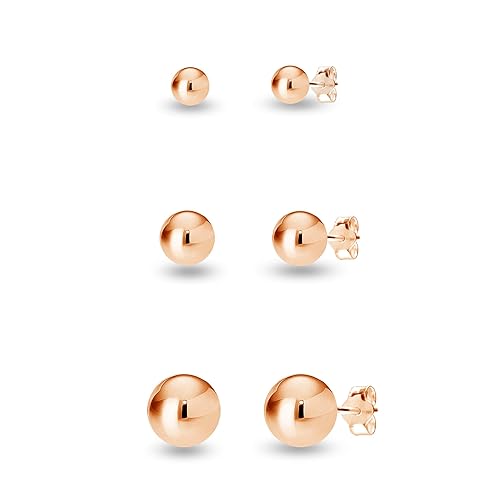 Amazon Brand - Nora Nico Sterling Silver Jewelry Set of 3 Pairs Classic Stud Earrings for Girls