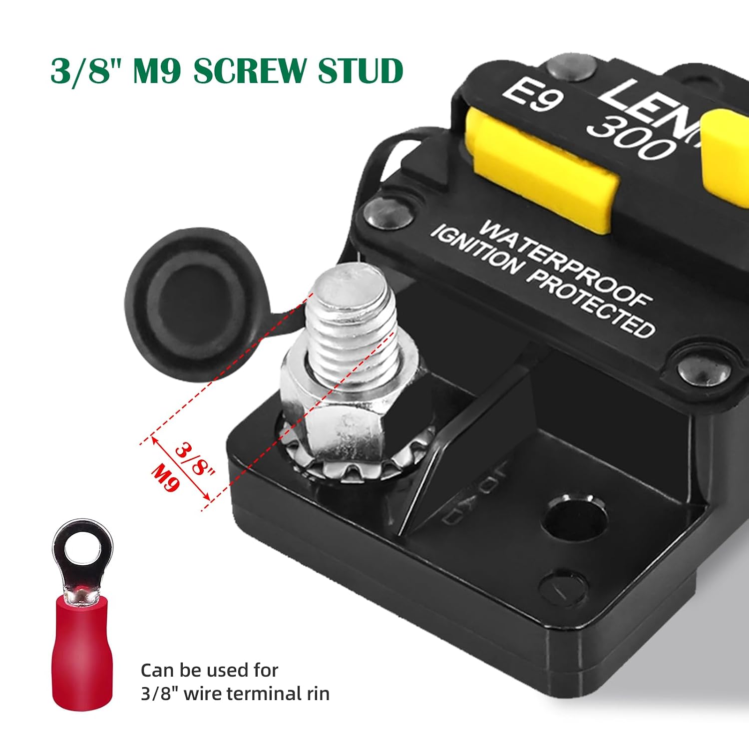 LENKRAD 300amp Marine Circuit Breaker 12V RV 300A Thermal Circuit Breaker with Manual Reset Switch Button for Trolling RV Yacht, 12V - 48V DC, Waterproof, Surface Mount(300 Amp Boat Circuit Breaker)