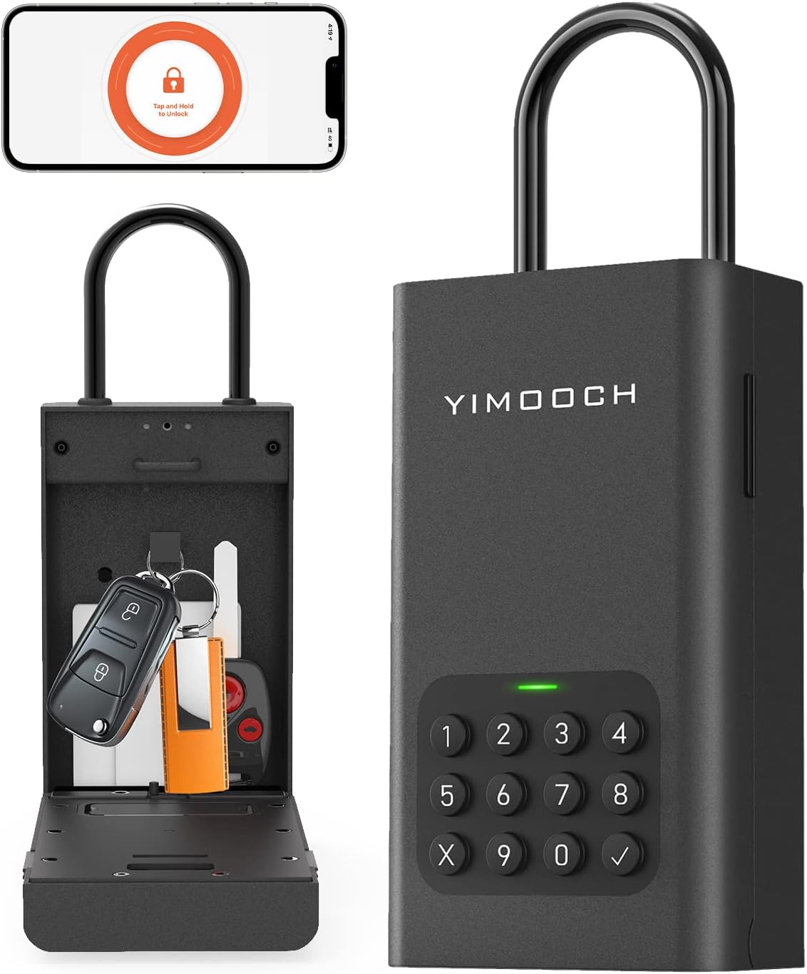 Key Lock Box - Heavy Duty Key Safe Lock Box with Large Capacity, Smart Lock Box with Remote Timed-Code, Bluetooth Connection Supported, Rechargeable Lock box for Keys, Wall/Door Knob Mounting