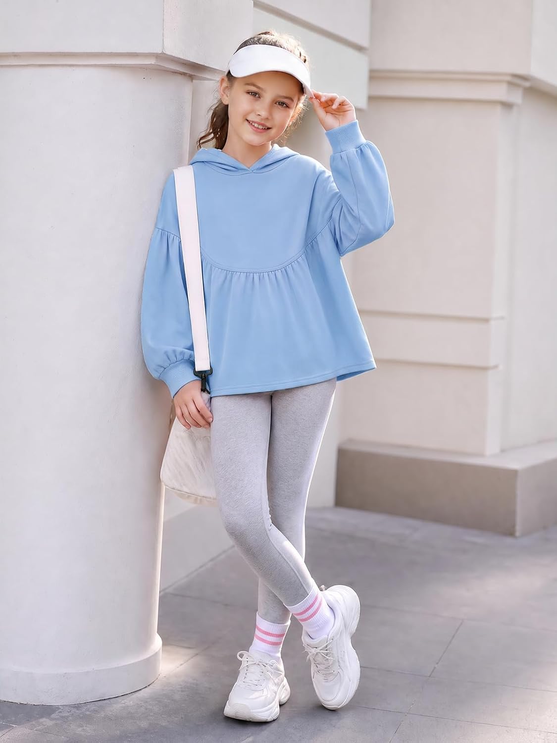 Haloumoning Girls Hoodies Sweatshirts Long Sleeve Peplum Hem Pullover Tops