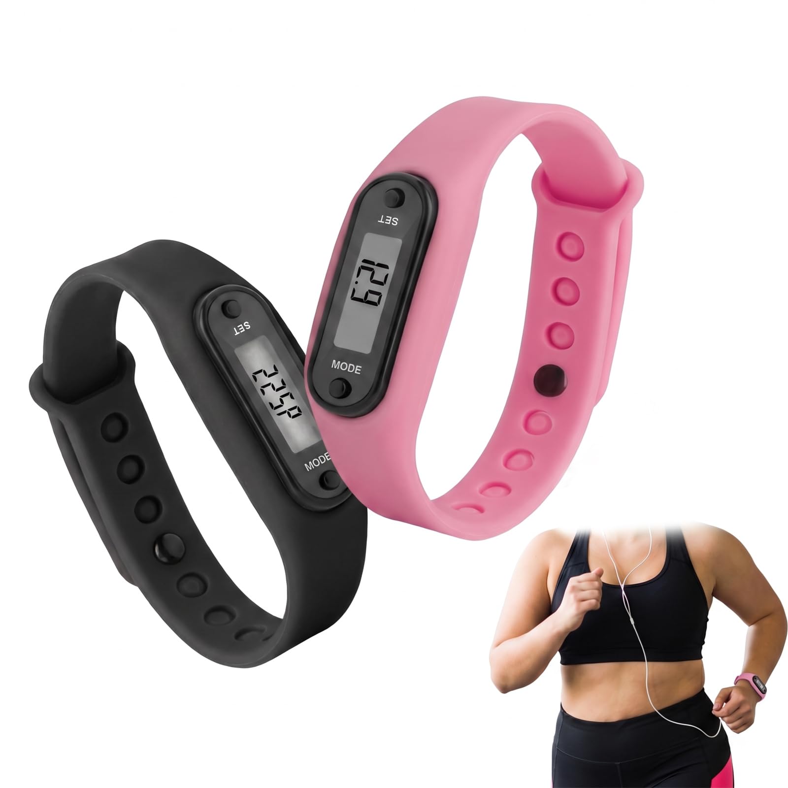 Awubsd 2Pcs Step Counter Watch for Women Men, Pedometer Wristband Bracelet