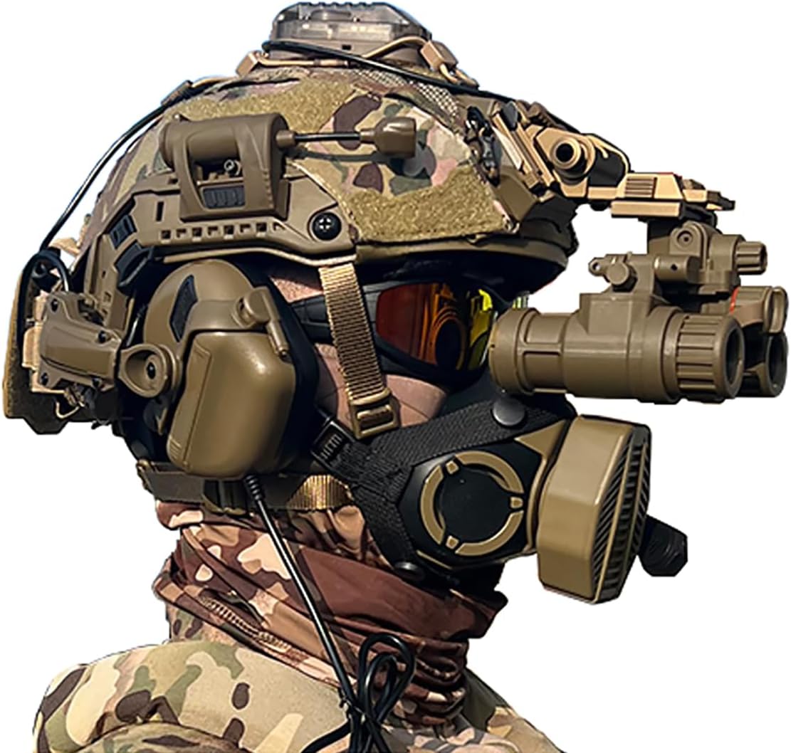 Tactical Fast Helmet Set Adjustable Airsoft Helmet with Noise Canceling Headset Paintball Mask Goggles Battery Bag Metal L4G24 and NVG Model for Outdoor Sports Cosplay BBS Game O