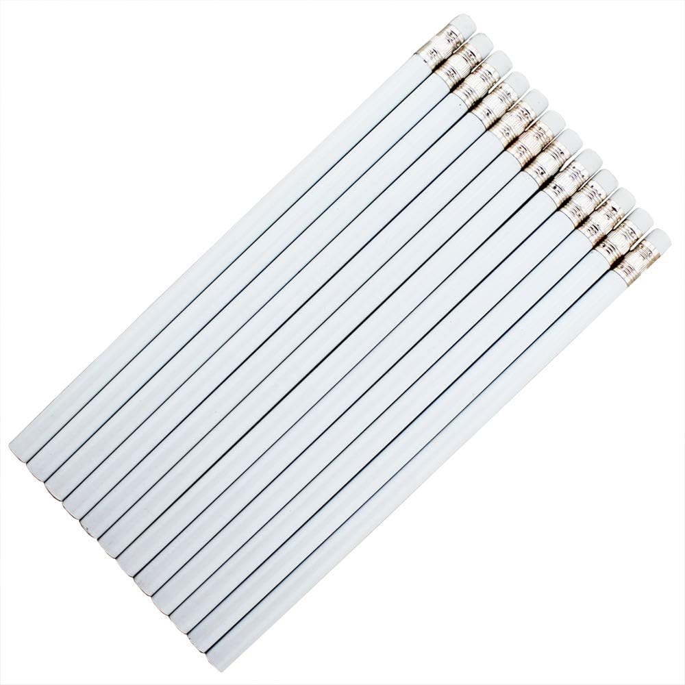 EZPENCILS & GIFTS - Blank Pencils Bulk – Round Pencils – White Color Barrel and White Eraser – Package of 60 - Non-Personalized - 2HB Black Lead - School - Office - Blanks - Non-smear eraser