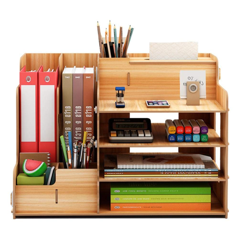 CUESVAP Organisateur De Bureau En Bois - Set De Rangement Documents A4, Magazines Et Accessoires
