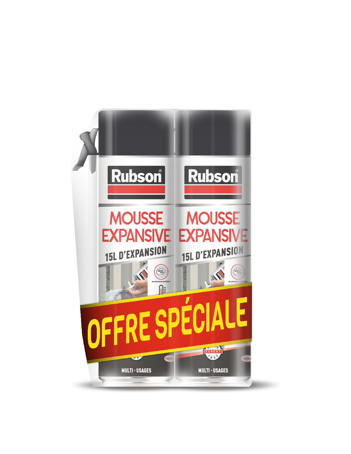 Rubson - Mousse Expansive Multi-​Usages (Lot de 2x345 ml) Blanche – Mousse polyuréthane pour isolation, calage et rebouchage – 15 litres d'expansion