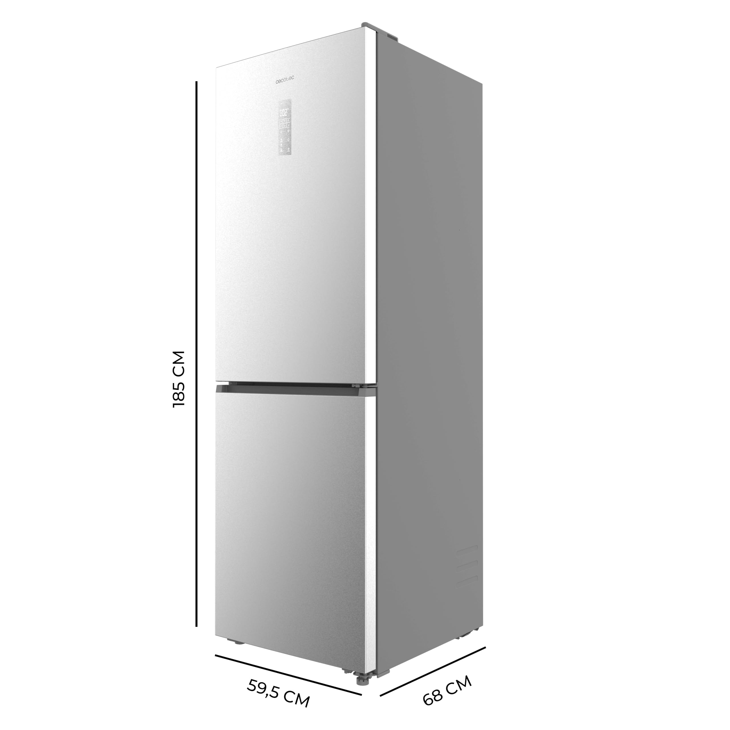 Cecotec Frigorífico Combi 409L Total No Frost Bolero CoolMarket Combi 409 Inox C. Altura 185cm, MAX INSIDE con VIP Tech, Compresor Inverter Plus, Bajo Consumo, Cajón Temperatura Variable, Inox