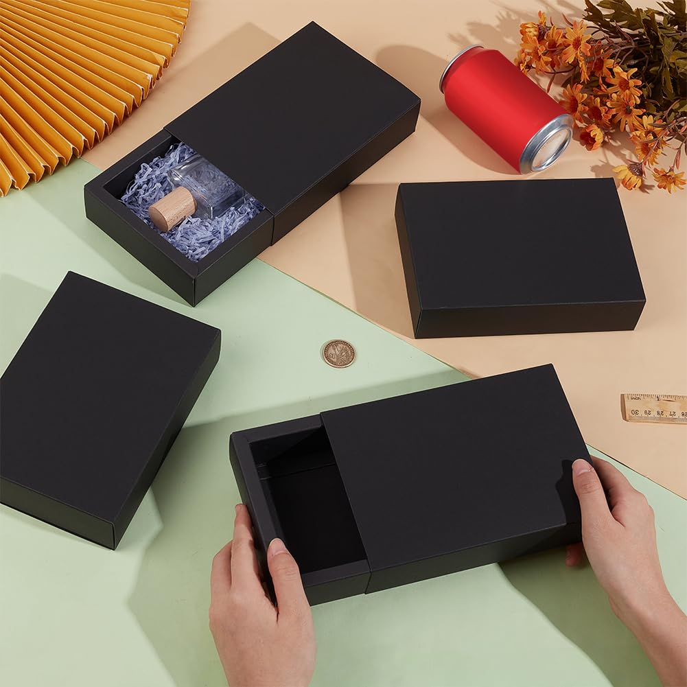 BENECREAT 12 Stück Schwarze Schubladenboxen aus Papier, 18,2x12,7x4,2cm rechteckige Geschenkbox aus Kraftpapier, Keksboxen für Hochzeitsgeschenke, Schmuckverpackungen