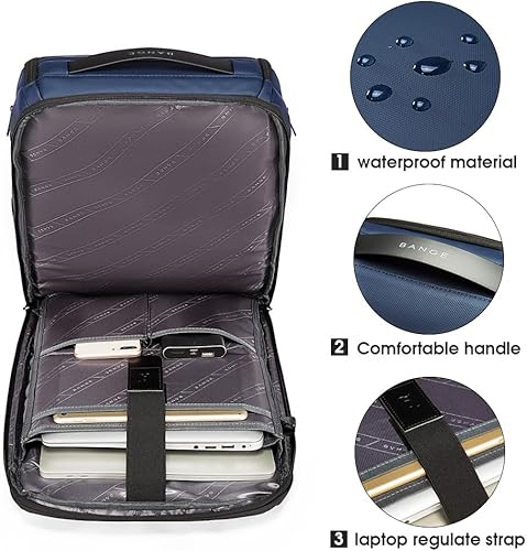 Miniatura 4 de BANGE Mochila inteligente de negocios, impermeable, para laptop de 15.6 pulgadas con puerto de carga USB, mochila duradera de viaje, Azul, Moderno