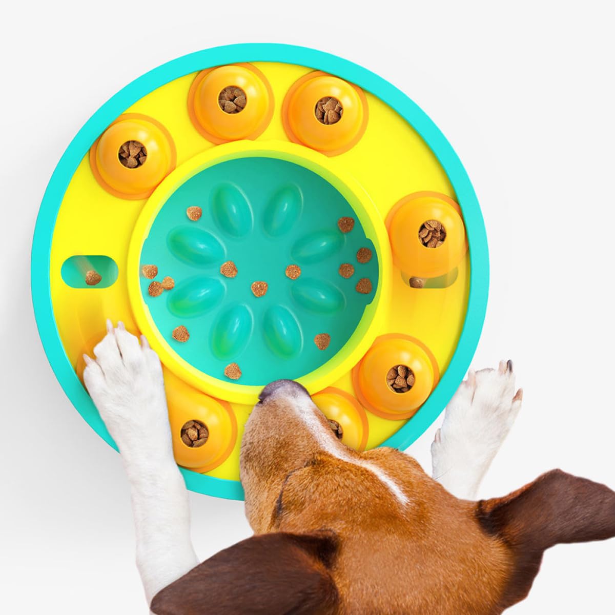 Langsamer Futterspender aus Kunststoff für Hunde mit Puzzlefunktion zur Beschäftigung und Unterstützung der Verdauung als Interaktives Haustierzubehör