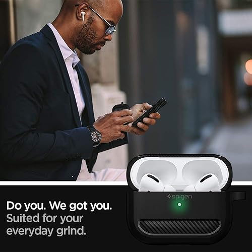 Miniatura 3 de Spigen Rugged Armor - Funda de protección contra caídas (2019) diseñada para AirPods Pro con mosquetón, color negro mate Mate negro,Carbón