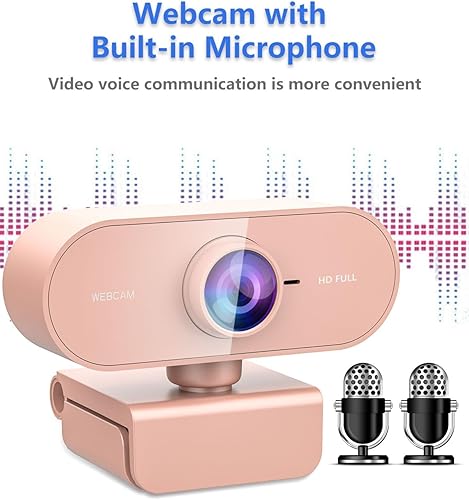 Miniatura 3 de Cámara web para PC con micrófono, Full HD 1080P, cámara web de transmisión rosa con micrófono para computadora portátil Mac, cámara de computadora