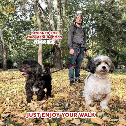 Exquisite Hands-Free Leash for Two Medium Dogs – Perfect for Active Pet Owners – Comfortable, Durable & Ideal for Running, Walking, Hiking – Premium Dual Waist Lead with Bungee – Must-Have Dog Gear