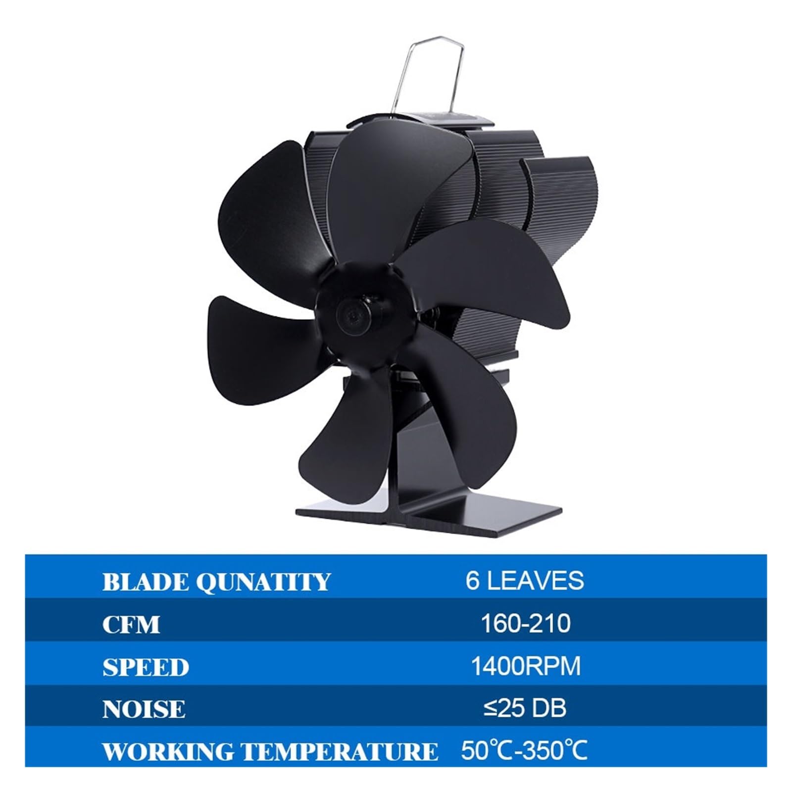 Ventilador Estufa Leña Ventilador For Hogar Negro Con 6 Aspas, Estufa De Calor, No Requiere Batería Ni Electricidad, Quemador Leña, Ecológico Silencioso(Set 1)