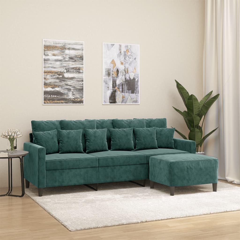 Générique Divano a 3 posti in velluto verde scuro 180 cm con poggiapiedi, design moderno e confortevole per soggiorno