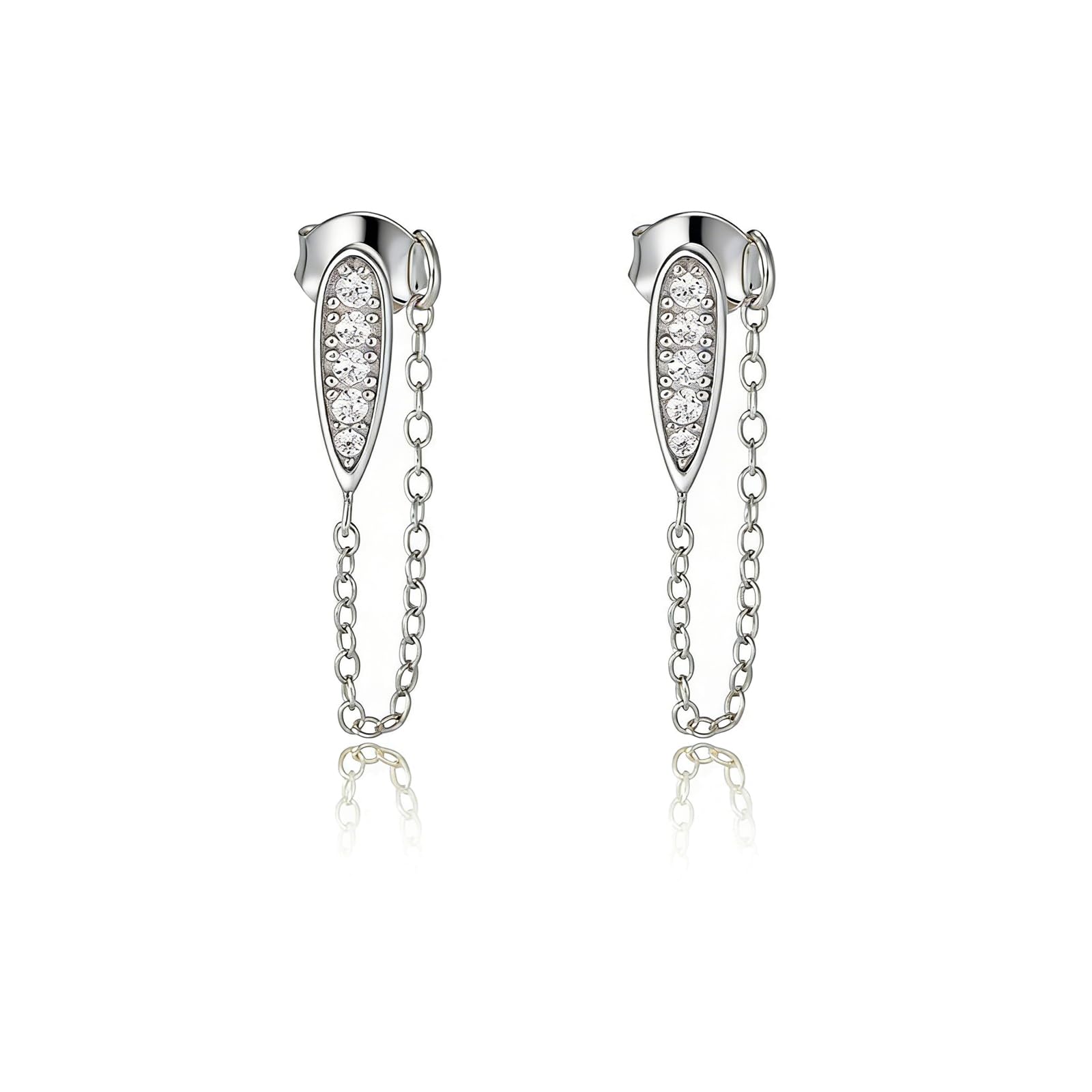 Orecchini Oro Bianco 18Kt, Orecchini Donne con nappa a catena e diamante