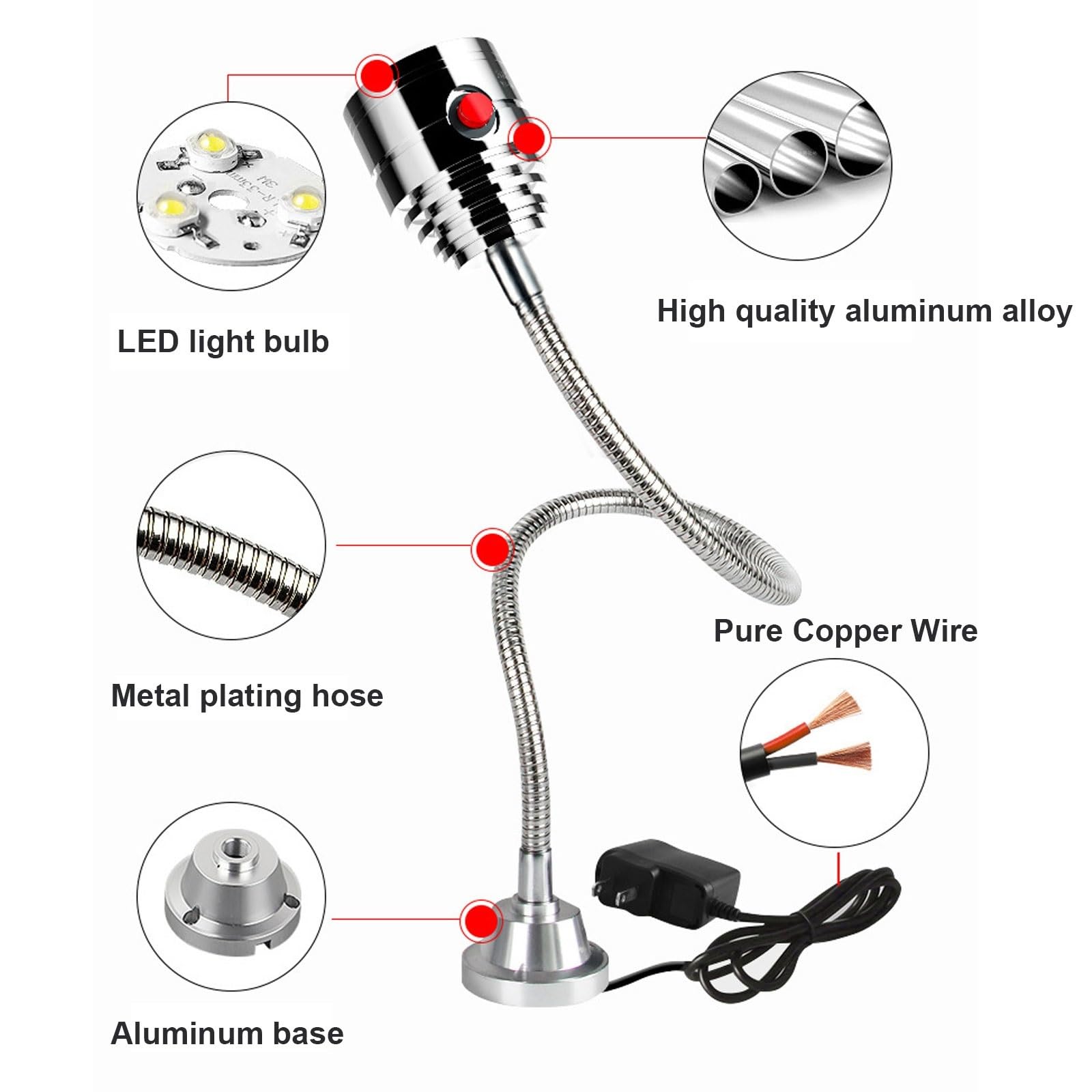 Lampe LED Col Cygne Flexible 110-220V Avec Base Magnétique Solide / Base Fixation à Vis, Lampe LED Pour Machine Industrielle Eclairage LED 360° Ajustable Pour To(Size:5W24-36V,Color:Base fixe à vis)