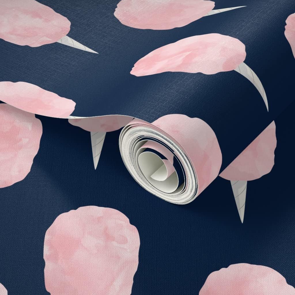 Spoonflower Peel & Stick Wallpaper 3ft x 2ft - Cotton Candy Pink Navy Trendy Fair Food Junk Fairy Floss Custom Removable Wallpaper