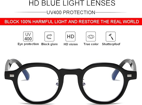 Miniatura 10 de JOVAKIT Gafas redondas de bloqueo de luz azul para mujeres y hombres, estilo retro vintage, gafas de computadora sin receta