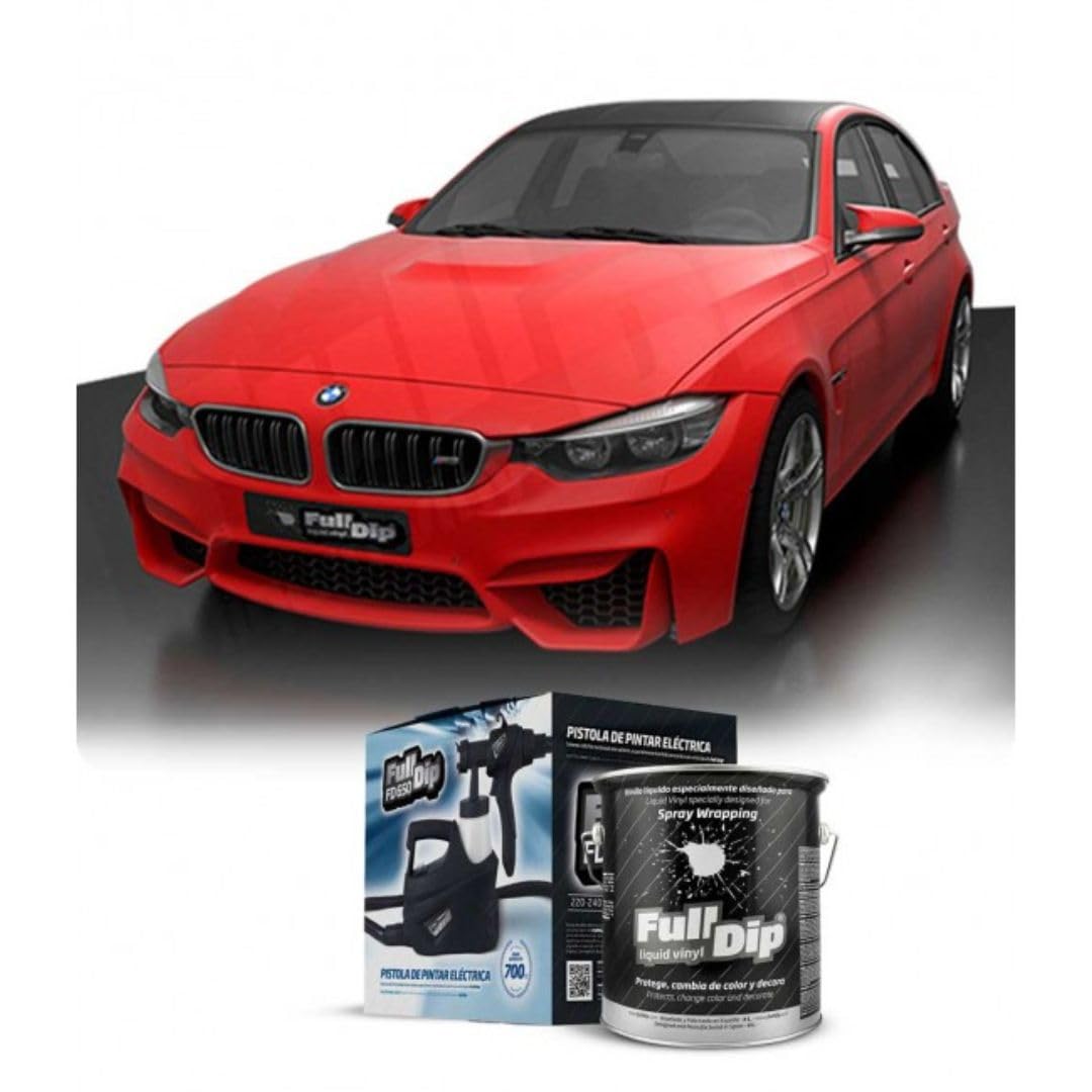 AutoFullCar - Kit Pintura Vinilo Líquido Full Dip - Formato 4 Litros + Pistola Eléctrica | Acabado Profesional y Removible | Fácil Aplicación | Coches, Motos (ROJO, URBANO)