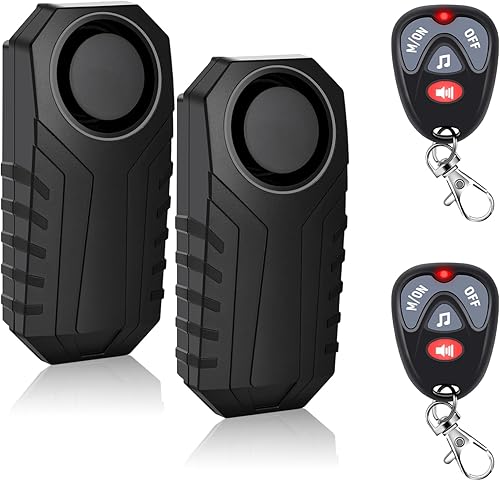 Miniatura 70 de Juego de 2 alarmas inalámbricas para bicicleta con control remoto, alarma antirrobo, alarma inalámbrica con sensor de movimiento, alarma impermeable