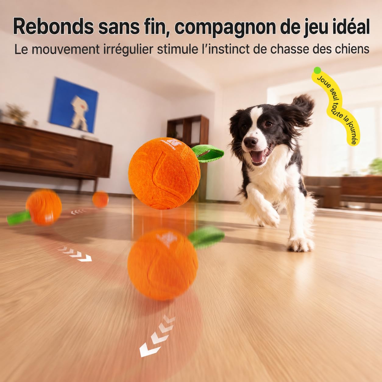 Potaroma Balle pour chien avec corde, jouet interactif activé par le mouvement, 3 modes, balle rebondissante automatique, jouets durables E-TPU pour chiens de moyenne/grande taille, rechargeable par