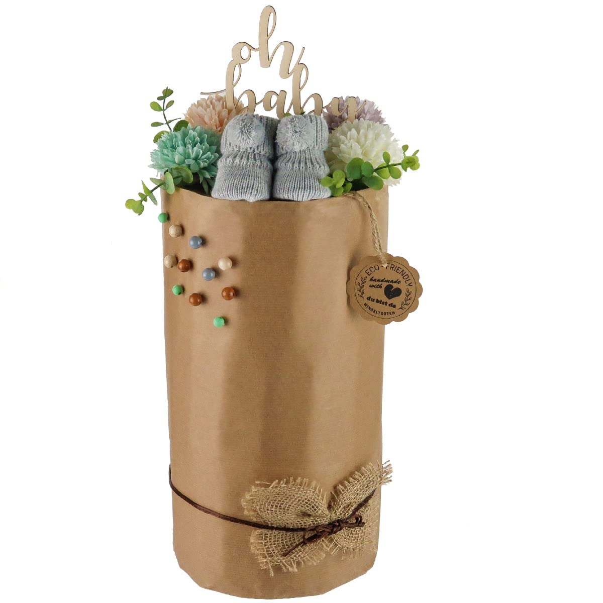 Öko Windeltorte ECO FRIENDLY | Premium Geschenk zur Geburt | nahezu Plastikfrei* (stone)
