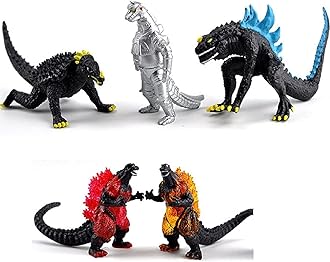 De-Lite™ Action Figures Soft Touch Vinyl Plastic Collectible Model Toys… (Godzilla5 Pieces Set, Version B, Multicolour, 3-7cm)