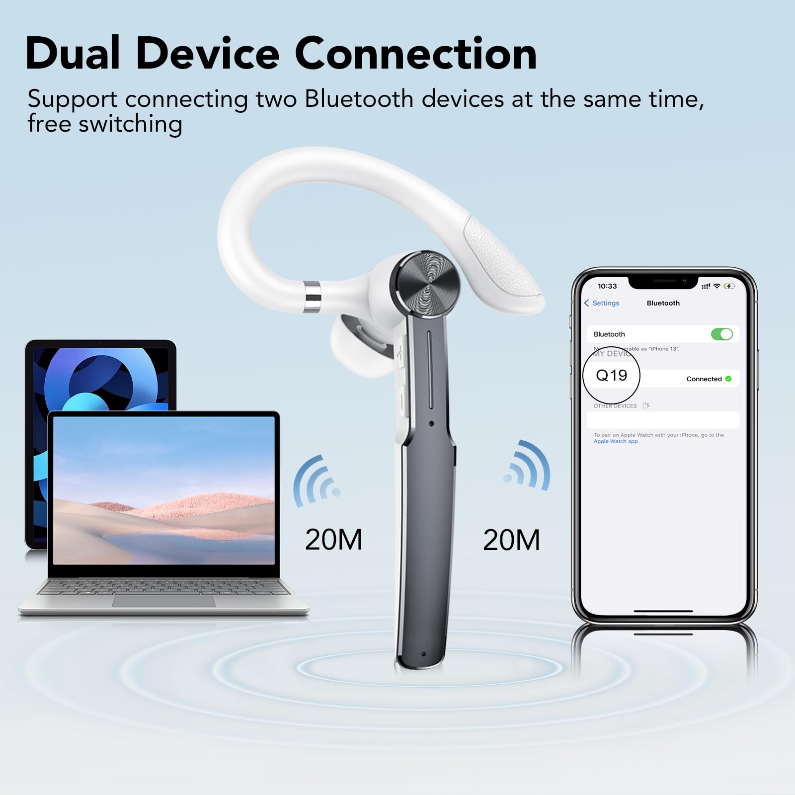 Auricolari Bluetooth V5.3 Singolo Con HD CVC8.0, 110 Ore Di Autonomia, 4 Mics, Riduzione Del Rumore, IPX7 Impermeabile, Per Guida/Lavoro