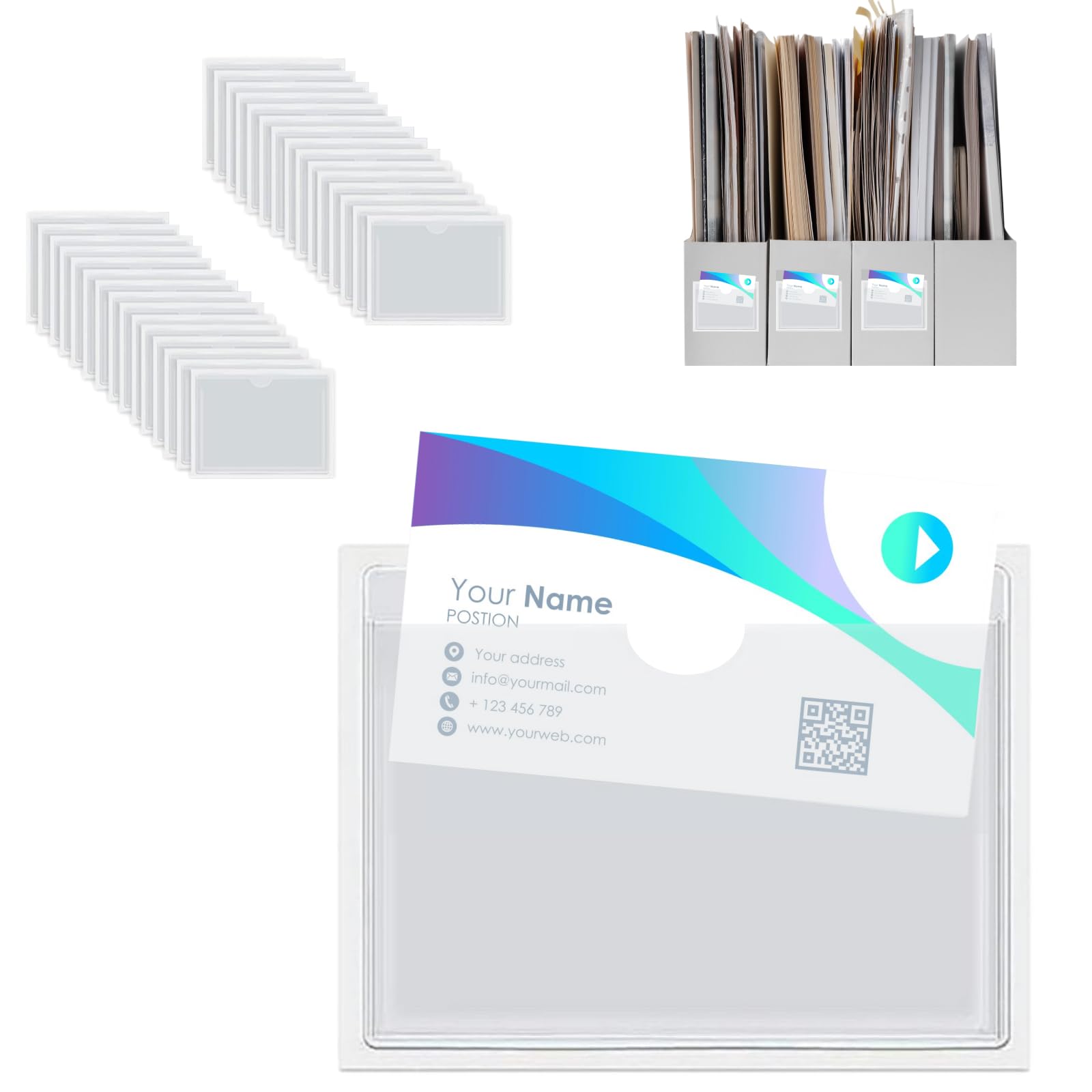 SAKURAN ポケットシール 名刺ホルダー 粘着タイプ 透明 名刺カード収納 名刺 名刺ポケット 貼れる 整理 保管用 40枚 (縦9 × 横12㎝)