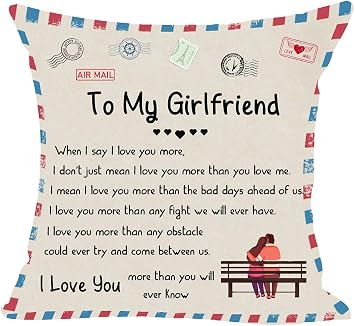 Postcard Theme Soft Flannel To My Girlfriend Gift From Boyfriend Both Side Valentines Day Anniversary Birthday Gift Square Throw Waist Pillow Case Decorative Cushion Cover Pillowcase Sofa 18"x 18"